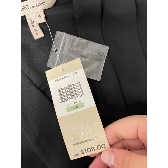 BCBGeneration Womens Mini Dress Draped Size 8 Black Shift Faux Wrap Pleated NWT - Picture 6 of 11